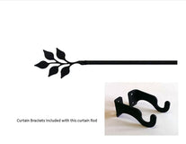 Wrought Iron Curtain Rod With Leaf Finial - Black