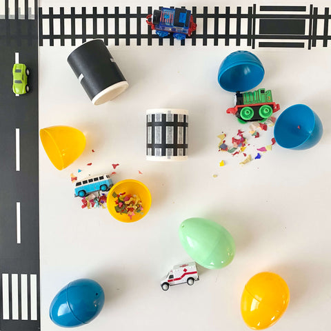 road tape with easter eggs
