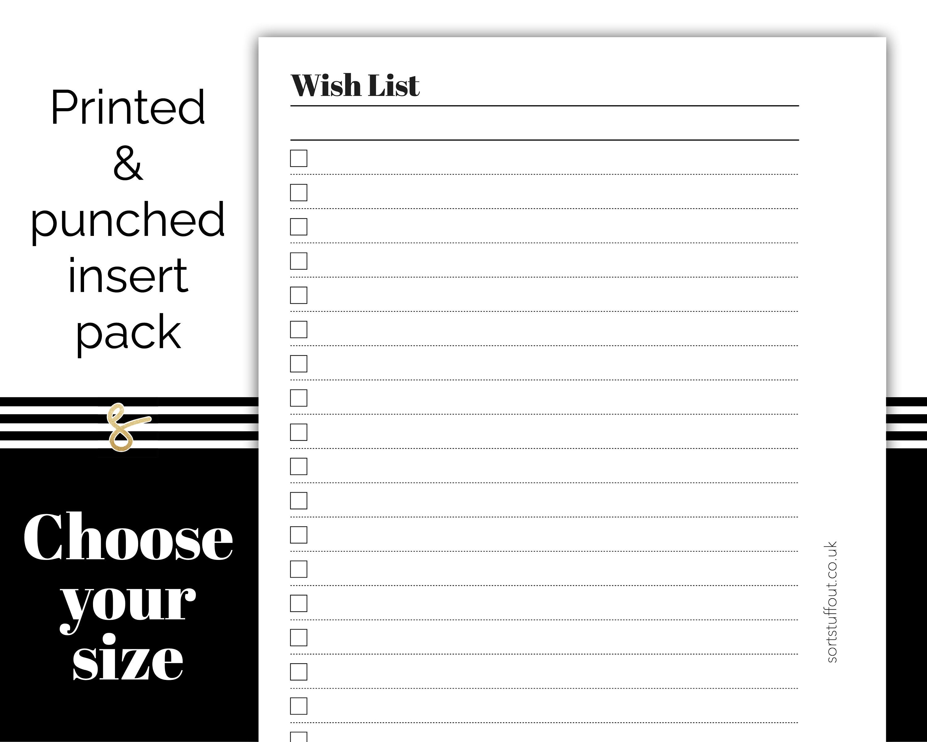 Wish List - Planner Inserts