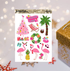 Christmas in July, Summer Christmas Stickers, Christmas in Summer, Christmas Flamingos, Hawaiian Christmas, Beach Christmas, Vacation