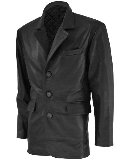 3 Button Men Timeless Leather Coat