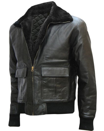 Brad Pitt Black Bomber Leather Fur Jacket