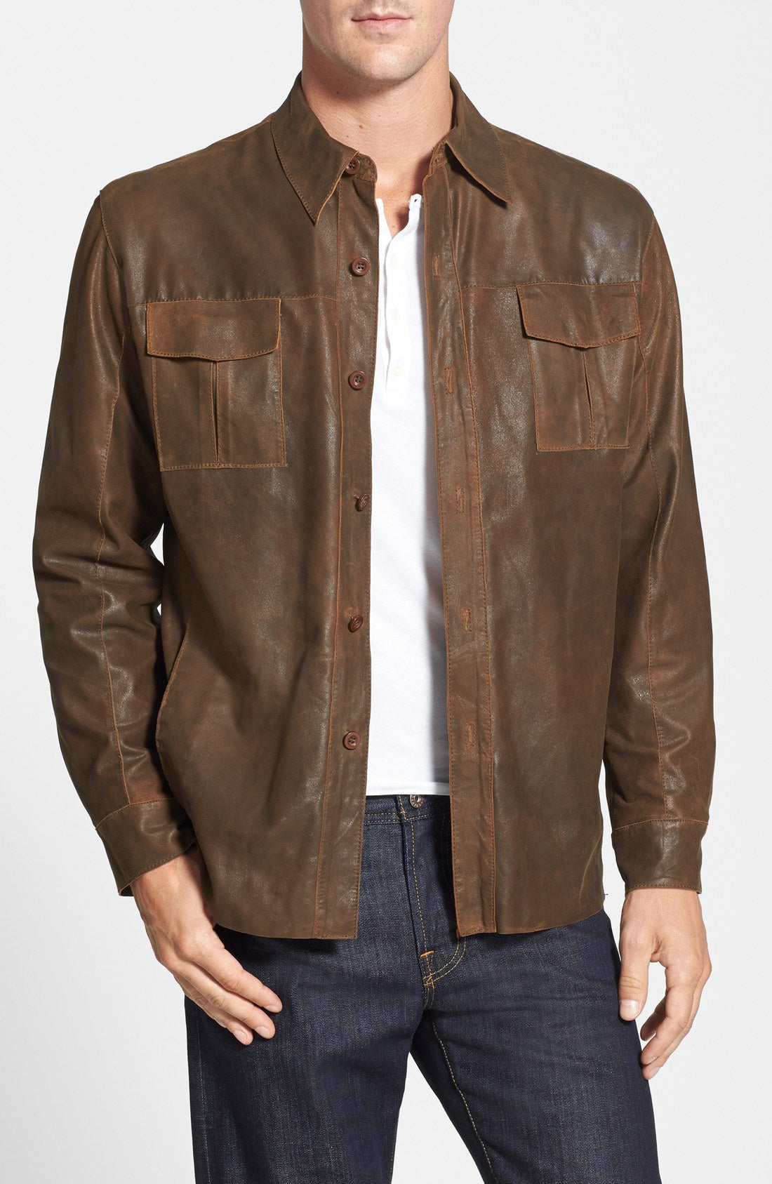 Brown Leather Shirt For a casual look