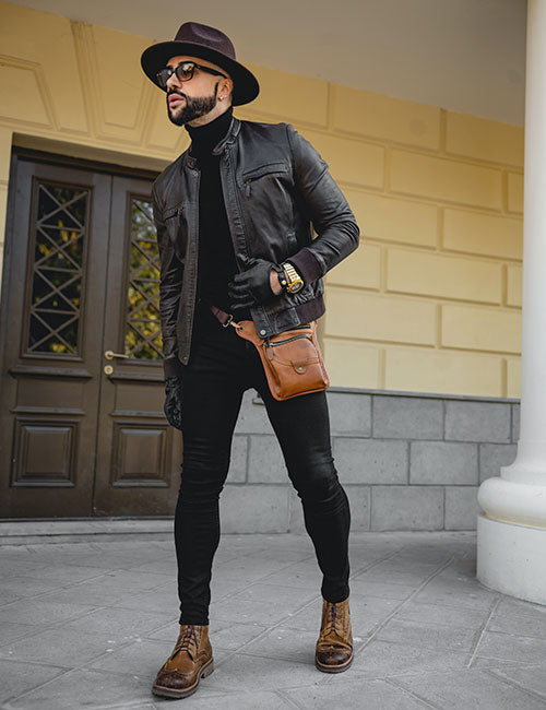 Image of: All black leather outfit