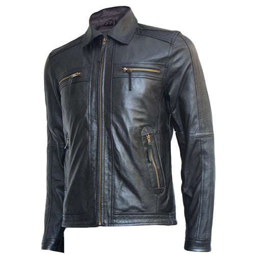 zipper time less black leather jacket men