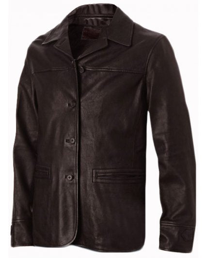 Four Button Brown Leather Coat
