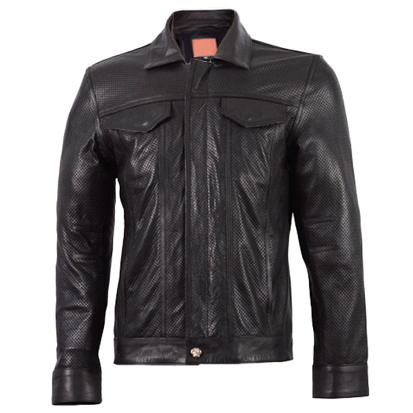 Leather Biker Summer Jacket in Black