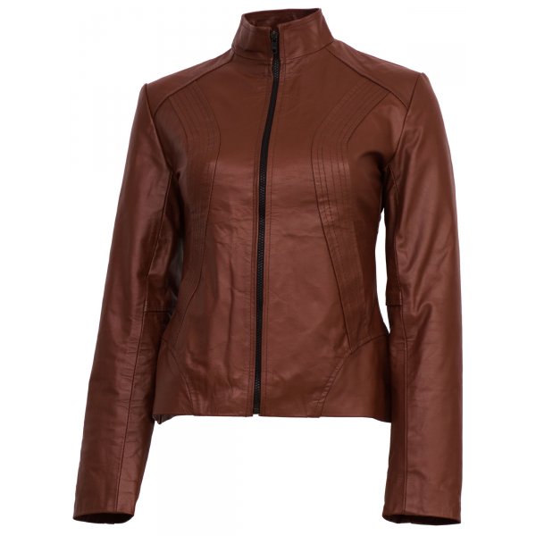 Classic Tan Brown Leather Biker  Jacket for Women