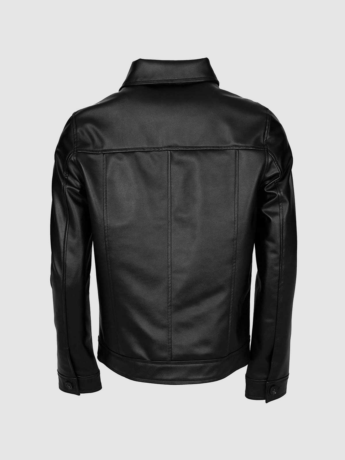 Men Black Leather Jacket with Folded Collar | Leather Jacket Shop