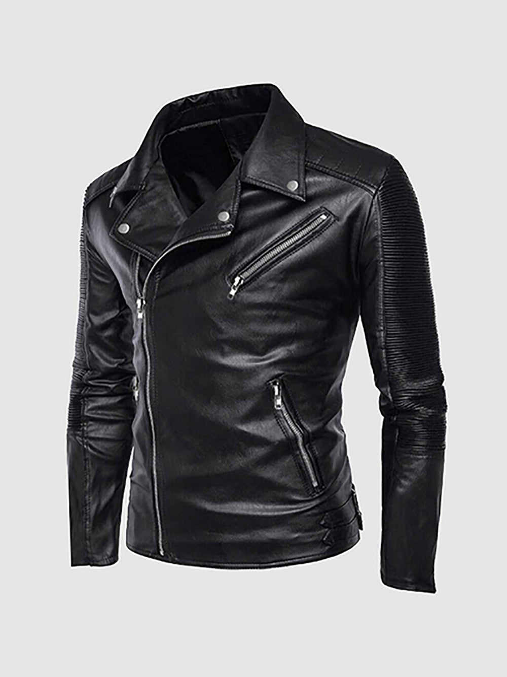 Download Men's Retro Leather Motorcycle Jacket in Black | Leather ...