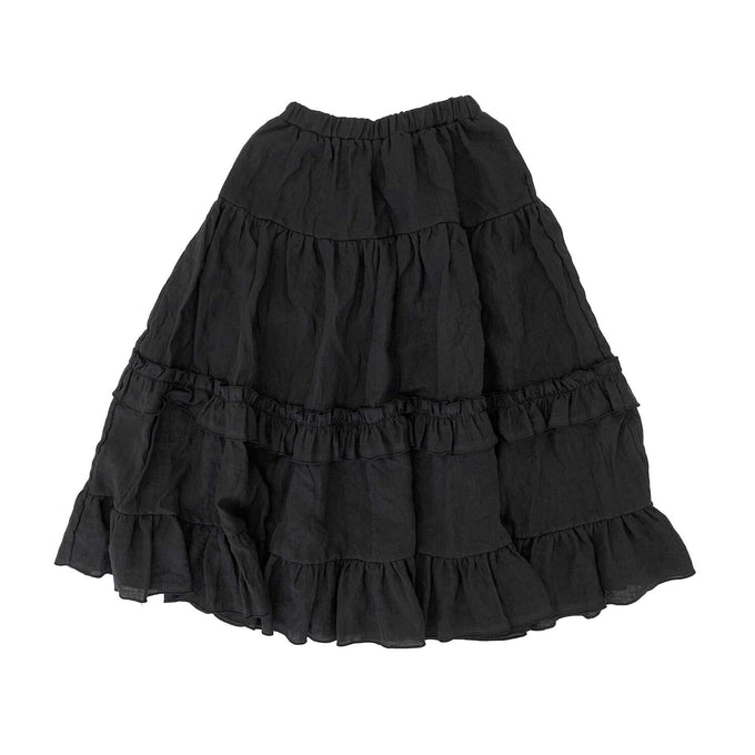 UNIONINI black linen frill long skirt