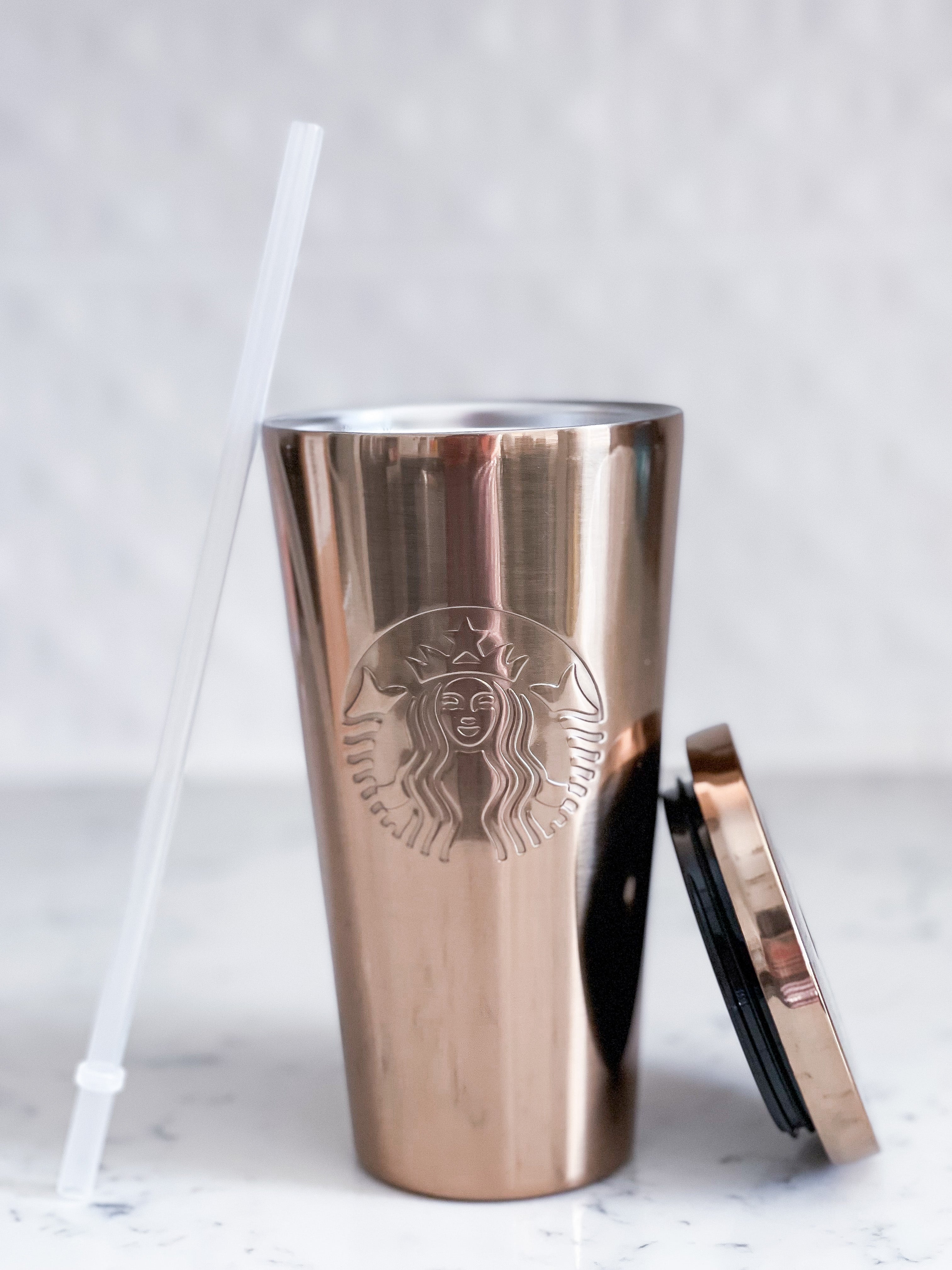 Starbucks Malaysia Gold Metallic Stainless Steel Tumbler w/Straw