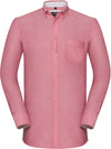 Camisa oxford pré-lavada de manga comprida-Oxford Vermelho / Cream-S-RAG-Tailors-Fardas-e-Uniformes-Vestuario-Pro