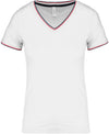T-shirt de malha piqué de senhora com decote V-Branco / Azul Marinho / Vermelho-XS-RAG-Tailors-Fardas-e-Uniformes-Vestuario-Pro