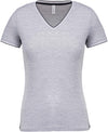 T-shirt de malha piqué de senhora com decote V-Oxford Grey / Azul Marinho / Branco-XS-RAG-Tailors-Fardas-e-Uniformes-Vestuario-Pro