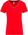 T-shirt de malha piqué de senhora com decote V-Vermelho / Azul Marinho / Branco-XS-RAG-Tailors-Fardas-e-Uniformes-Vestuario-Pro