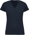 T-shirt de senhora em algodão biológico com decote V-French Azul Marinho Heather-XS-RAG-Tailors-Fardas-e-Uniformes-Vestuario-Pro