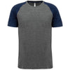 T-shirt triblend bicolor de desporto de adulto-Grey Heather / Sporty Navy Heather-XS-RAG-Tailors-Fardas-e-Uniformes-Vestuario-Pro