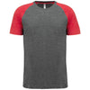 T-shirt triblend bicolor de desporto de adulto-Grey Heather / Sporty Red Heather-XS-RAG-Tailors-Fardas-e-Uniformes-Vestuario-Pro