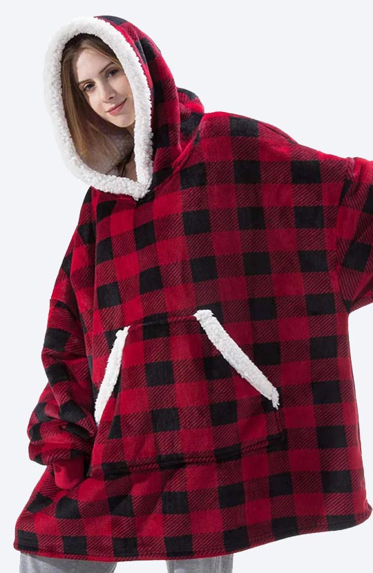 Red and Black Plaid Blanket Hoodie – Hankets