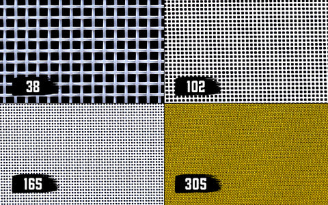 a close up of 4 different mesh counts