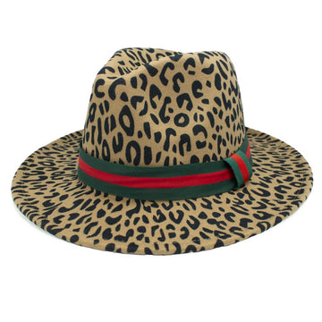 Leopard print Pana hats  with Red Green Ribbon