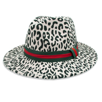 Leopard print Pana hats  with Red Green Ribbon