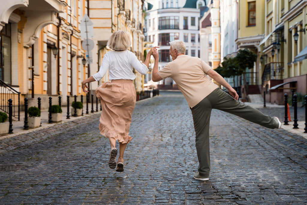 Old People Happy Walking Long Life Aging