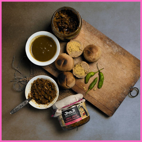 Garlic Mix Pickle with Litti Chookha