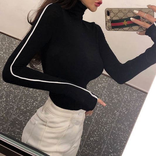 Sexy Black Women Mesh Sheer Blouses Ladies Long Sleeve Striped