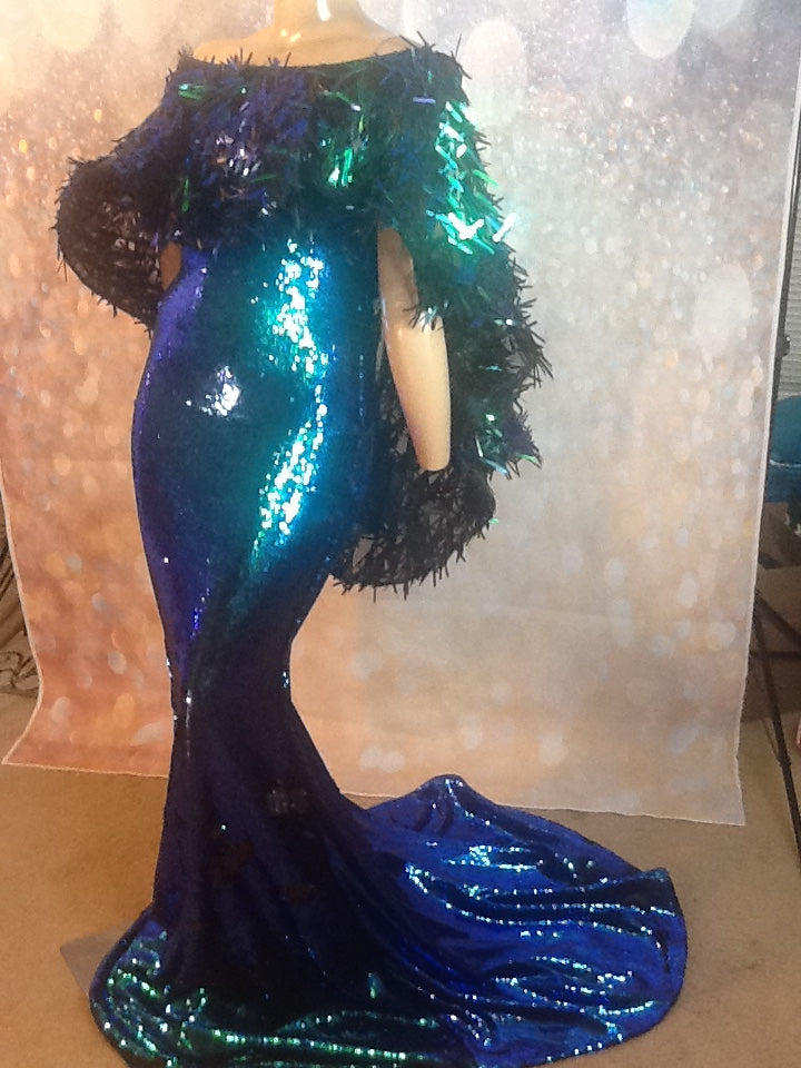 blue green sequin dress