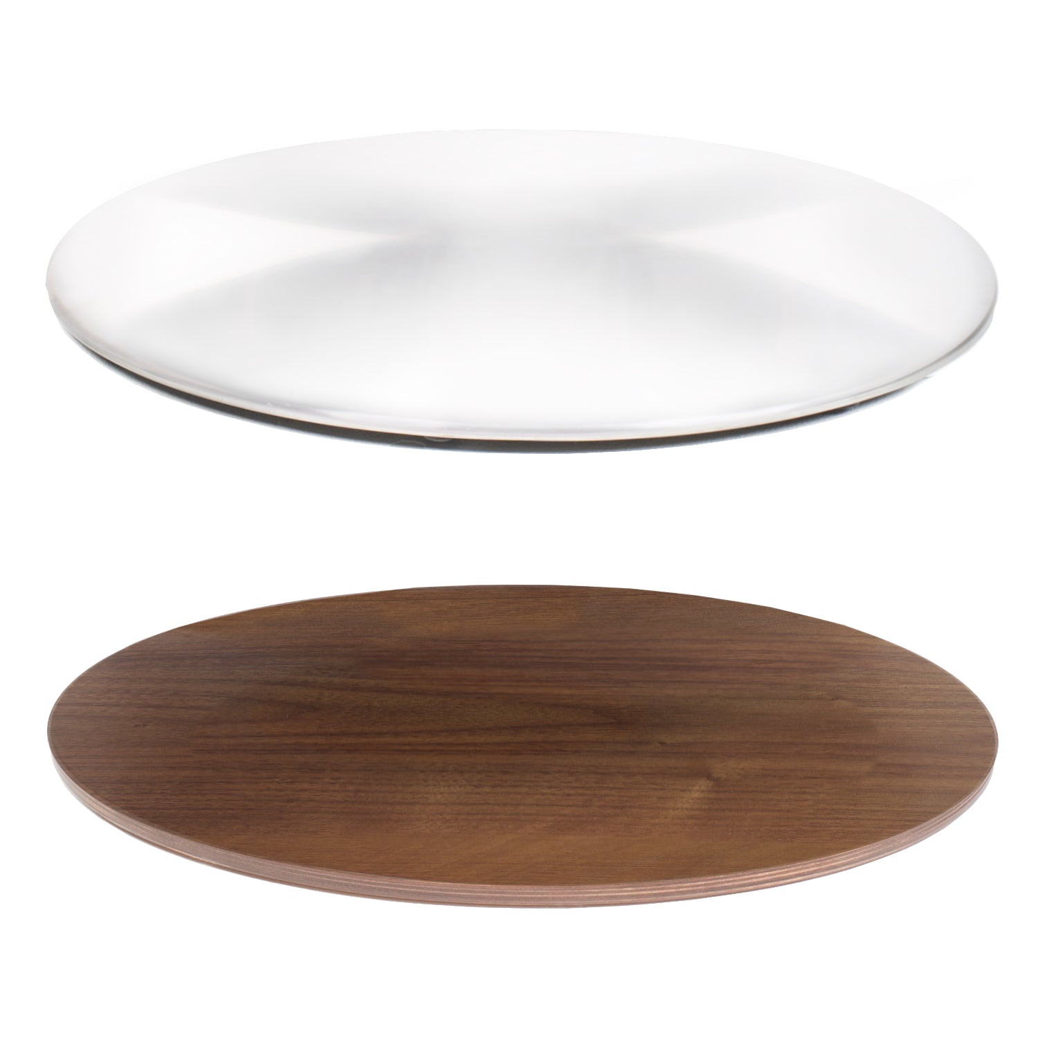 Disc Leg: Brushed Metal, Natural Walnut