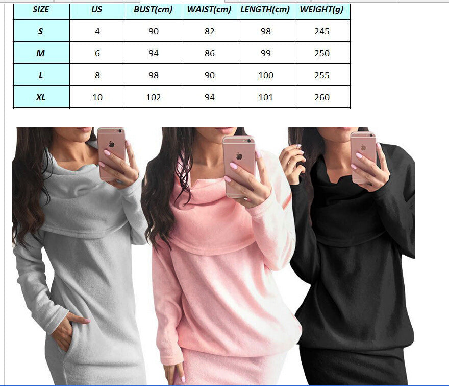 Autumn and Winter Fashion Solid Color Sanding Loose Collar Long Sleeve