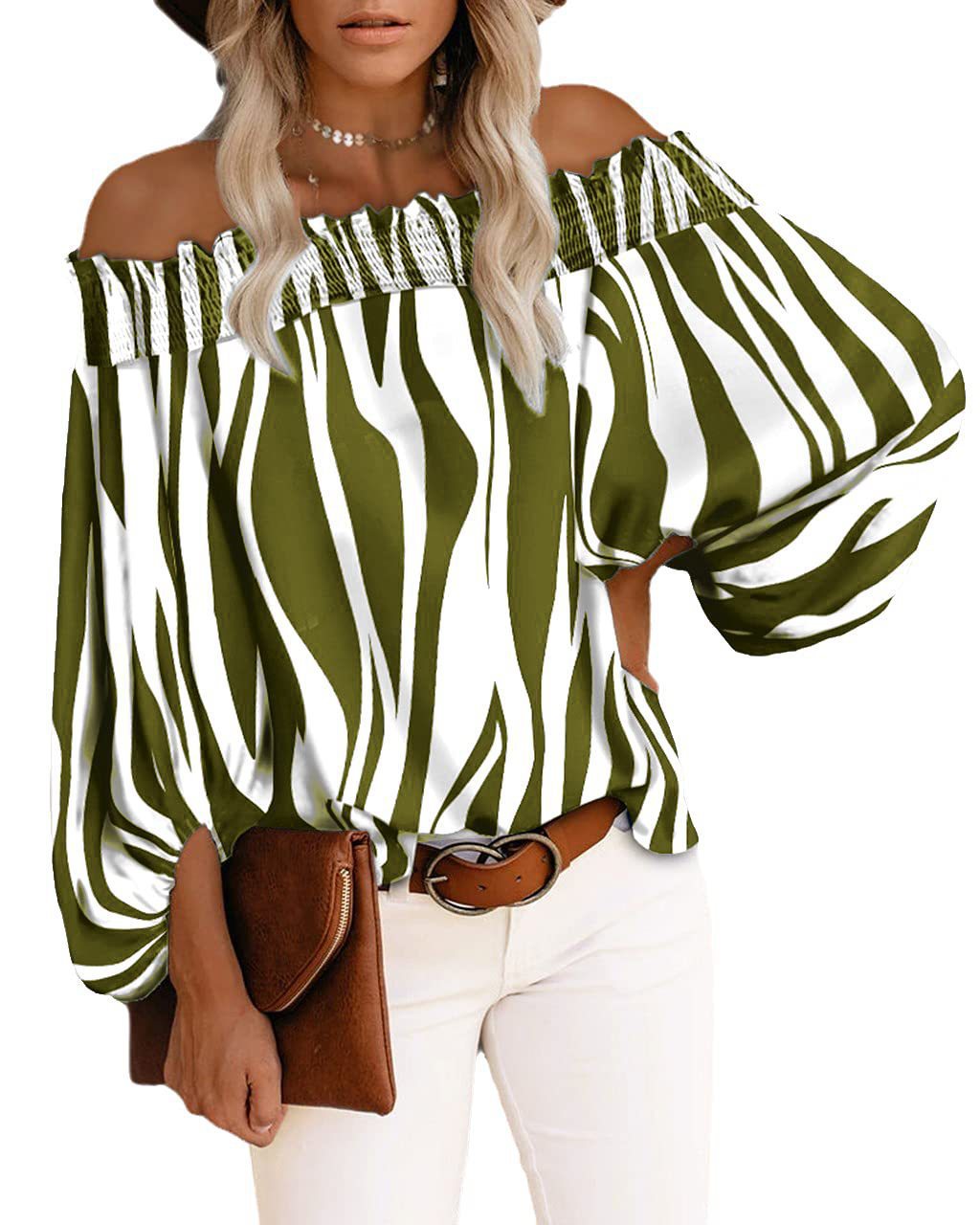 Autumn Off-shoulder Striped Printed Lace-up T-shirt