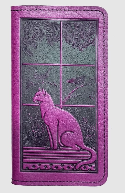 Oberon Design Refillable Large Leather Notebook Cover, Cat in Window