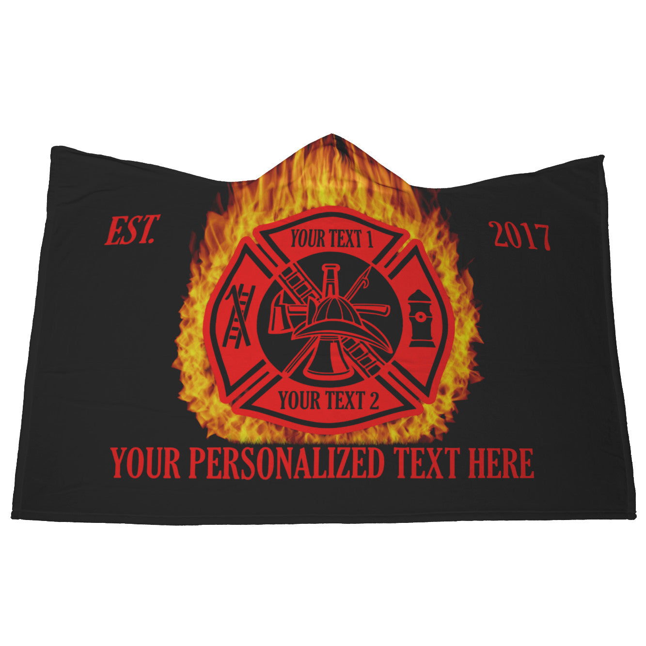 Personalized Firefighter Maltese Cross In Flames Hooded Blanket