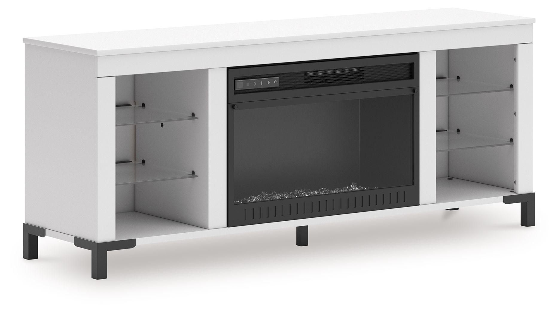 Brollevi White TV Stand Integrated with Fireplace