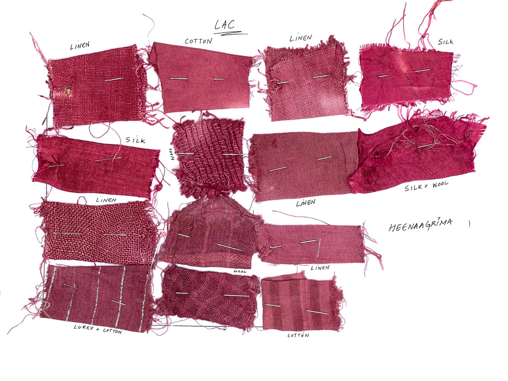 different fabrics dyed in lac extract
