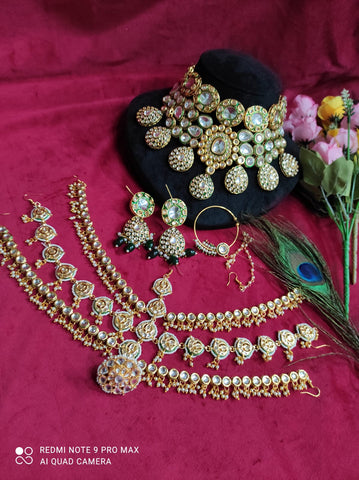 Elegant Green Kundan Polki Semi Bridal Jewelry Set