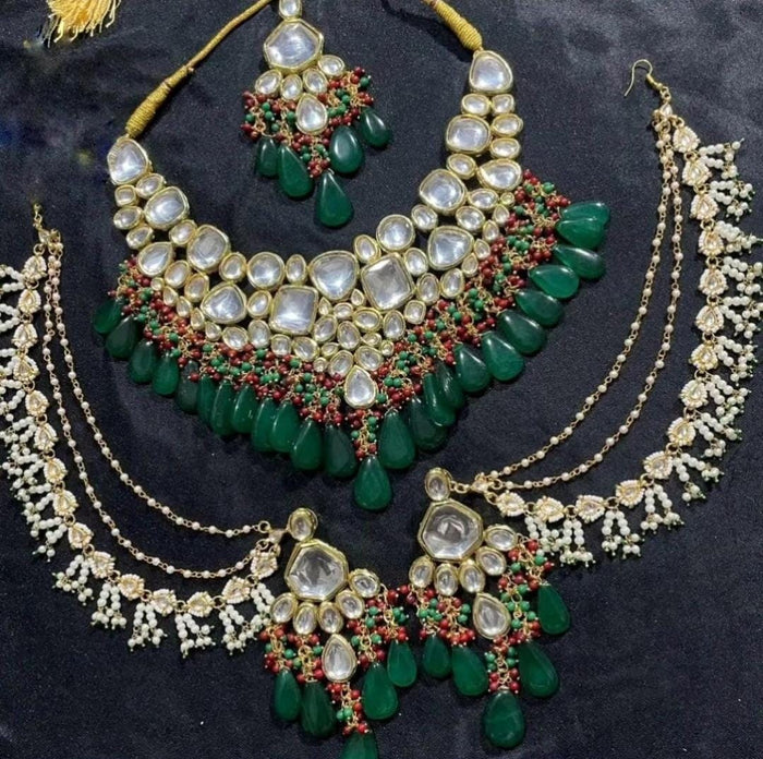 Indian Bridal Kundan Choker Necklace Gold Plated Green Beads Wedding  Jewelry Set | eBay
