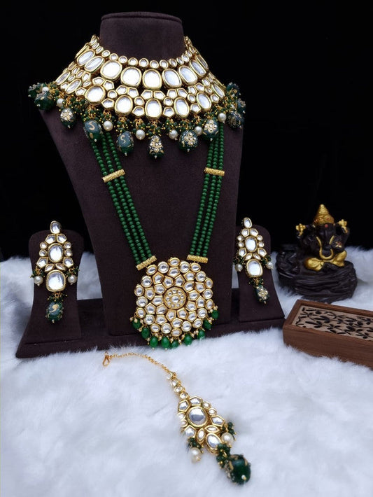 ZEVAR I Pure Copper Kundan & Meenawork Semi Bridal Necklace Set