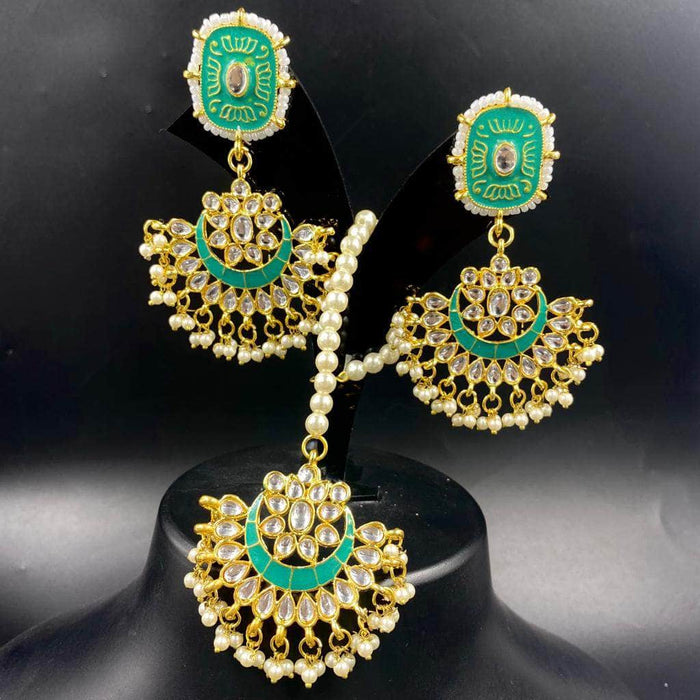 Gold Finished Rubby Kundan Earring & Tikka Set By PTJ – Punjabi Traditional  Jewellery