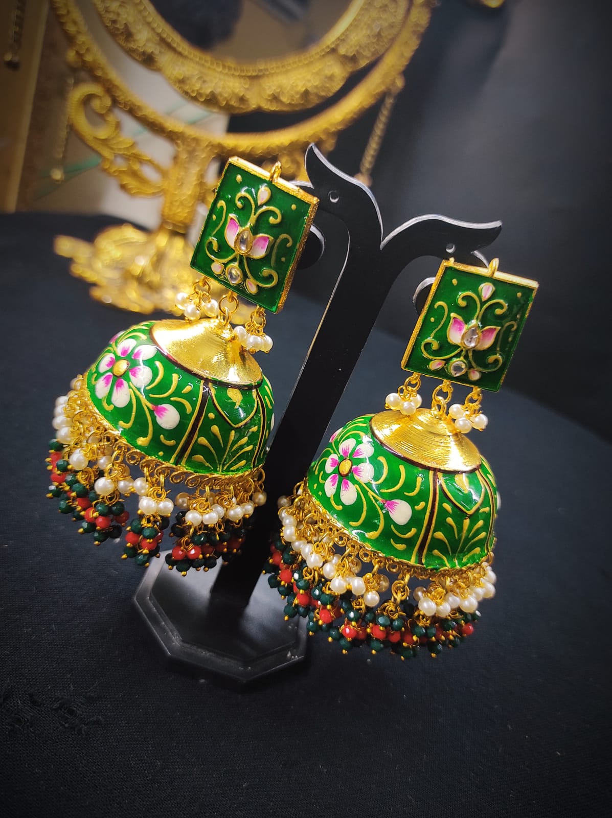 Buy CRUNCHY FASHION Indian Gold-plated Red Floral Meenakari Jhumka Earrings  Online at Best Prices in India - JioMart.