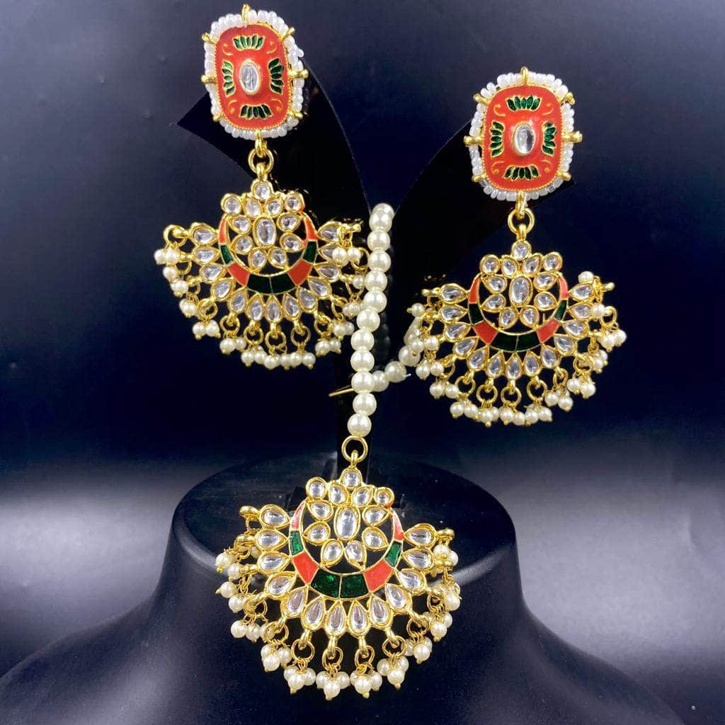 zevar earrings chandbali earrings large maang tikka combo set zevar 31494757548219