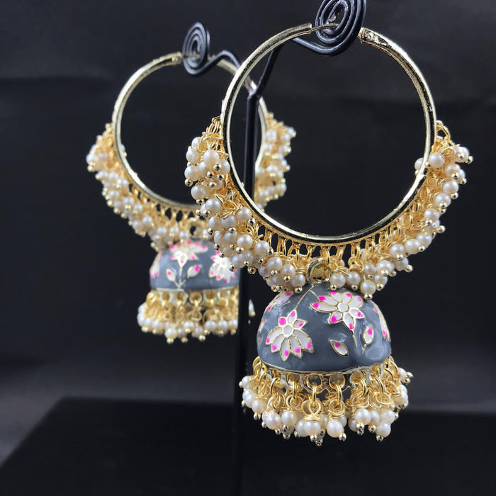 Inayara Meenakari Kundan Earrings with Jhumka – Sky Blue - LOCAL TIJORI