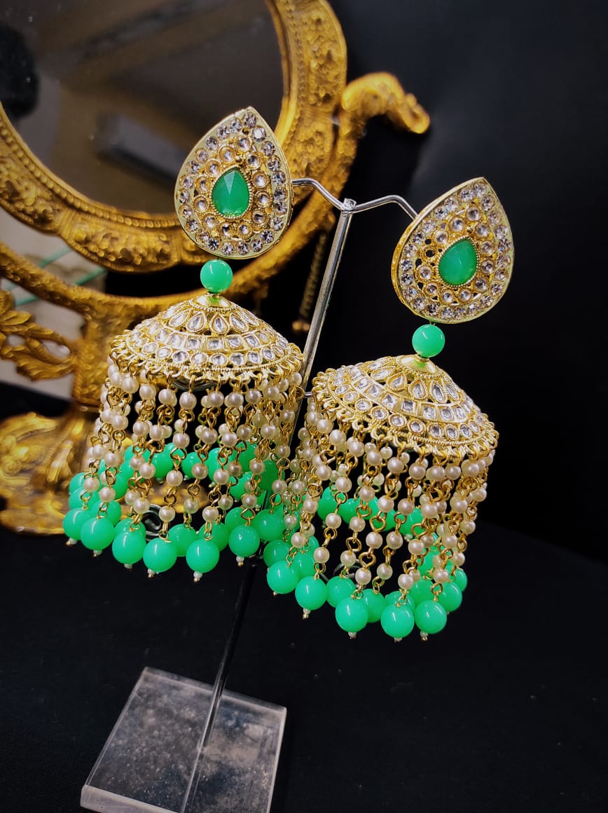 Indian Gold Plated Bollywood Style Mirror Glass Kundan Earrings Tikka  Jewelry | eBay