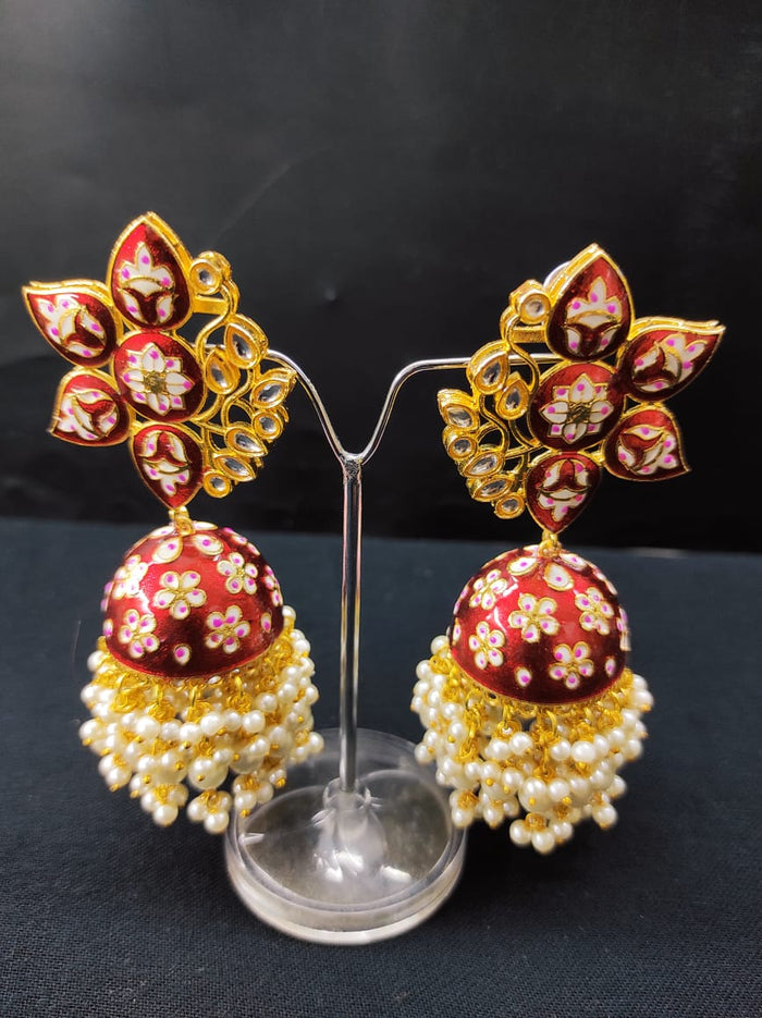 Gold Plated Kundan Designer Jhumka Style Earrings – ShopBollyWear.Com