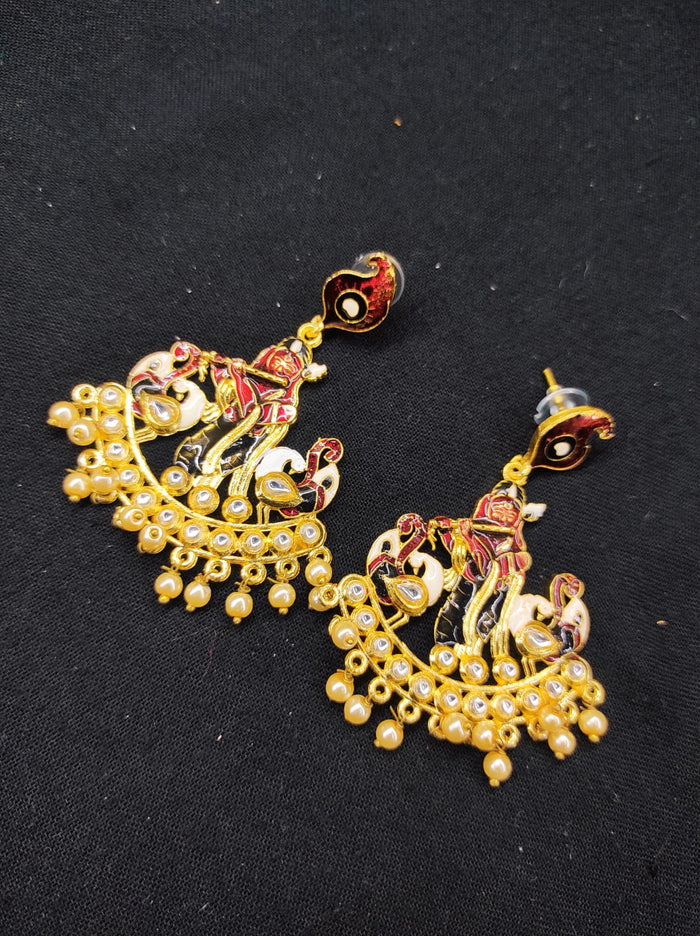 22K Gold Uncut Diamond Chand Bali Earrings With Ruby , Emerald & Japanese  Culture Pearls - 235-DER1054 in 26.050 Grams