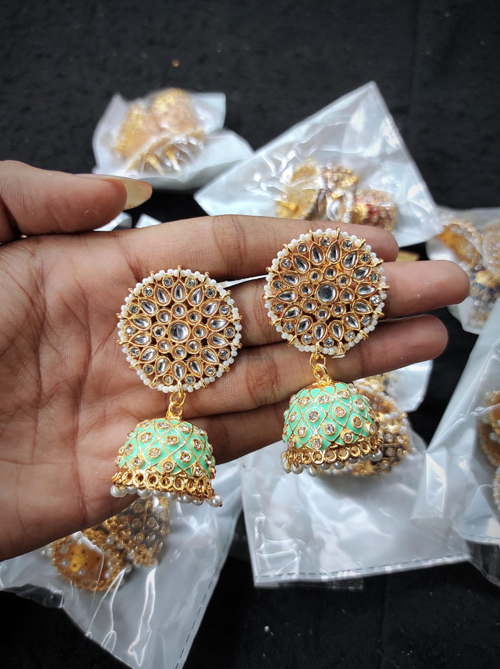 Indian Chandlier Goldplated CZ AD Stone Top Bridal Twin jhumka Jhumki  Earrings | eBay