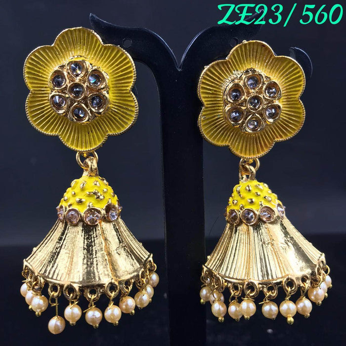 Yellow Pearl / Golden Kundan Earrings Big Jhumki/ Jhumka / Sabyasachi –  ShanayaaFashions